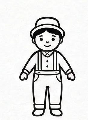 a drawing of a man in a hat and overall.webp